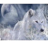 Canevas kit complet,Loup blanc,11CT adulte kit canevas complet avec fils,debutant broderie point de croix imprimé,40x50cm