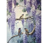 Canevas Point De Croix Kit Complet Moderne Adulte Debutant Enfant, Oiseaux Sur L'Arbre À Glycine 40X50Cm Kit Broderie Point De Croix Pré Imprimé Compté Debutant Débutant Kit Canevas Et Brode