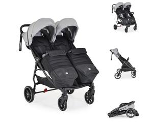 Cangaroo poussette jumelle 2Gether, couvre-pieds, cadre aluminium, pliable, coloris:gris