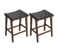 CangLong 24 inch Height Bar Stools, Faux Leather Woven Strips Counter Stools Backless Weave Bar Stool for Kitchen, Island, Patio, Balcony, Set of 2, Walnut+Black