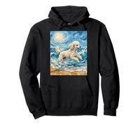 Caniche Blanc à la Plage Sunny Summer Dog Illustration Sweat à Capuche