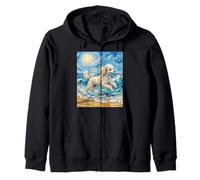 Caniche Blanc à la Plage Sunny Summer Dog Illustration Sweat à Capuche
