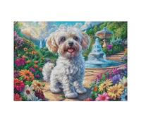 Caniche Blanc Champ de Fleurs 300 Pièces Puzzle Collectionneur en Carton Haute Qualité Haute Difficulté Décoration Murale Oeuvre d'art Cadeau Noël Premium 300 PCS