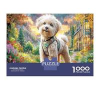 Caniche Blanc Fleurs de Jardin Puzzle 1000 Pièces pour Relaxation, Hobby Zen, Carton Épais, Emboîtement Sûr Et Précis 70x50cm/1000pcs
