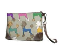 Caniche coloré de Dessin animé drôle,Sacs à Main en Cuir PU pour Femmes, Pochette à Fermeture éclair, Portefeuille, Sac à Main avec dragonne