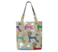 Caniche coloré de dessin animé drôle,Sacs d'épicerie réutilisables, sacs fourre-tout de grande capacité, sac à bandoulière en toile