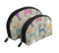 Caniche coloré drôle de Bande dessinée, Trousse de Maquillage Coquille Femme Petit Porte-Monnaie Trousse de Toilette Trousse à cosmétiques 2 pièces