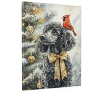 Caniche de Noël - Impression sur toile - Motif chien noir - Décoration de vacances d'hiver pour salon, chambre à coucher, amoureux des animaux - Suspension murale esthétique - Sans cadre - 40,6 x 50,8