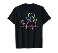 Caniche Dog Heartbeat Line Art Dog Paw Print T-Shirt