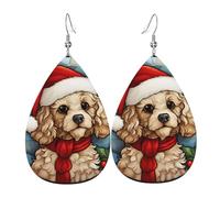 Caniche En Vitrail Femme Boucles D'Oreilles Faux Cuir Pendantes Dangle