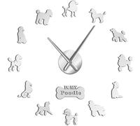 Caniche Grande Main Horloge Murale Moderne Pudelhund DIY Horloge Murale Géante Salle À Manger Décoration Murale Caniche Effet Miroir DIY Grand Art Mural Or, Silver, 47 inch(120cm)