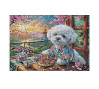 Caniche Heure du thé Champ de Fleurs Animal de Compagnie Mignon Faune Sauvage Puzzle 300 Pièces pour Adultes Agréable Amusant Et Relaxant Parfait pour Hobby Et Activités Calmes 300 PCS（40x28cm）