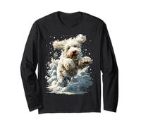 Caniche Joyeux avec Neige et Flocons de Neige Chien d'hiver enneigé Manche Longue