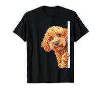 Caniche Peeking Fluffy Abricot Chien Regardant Autour Du Coin T-Shirt