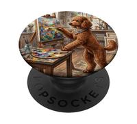 Caniche Peinture Studio Artiste Chien Mignon Scène Art PopSockets PopGrip Adhésif