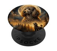 Caniche Trois Loups Lune Nature Forêt Majestueuse PopSockets PopGrip Adhésif