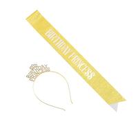 CANIGHT 1ensemble Diadème De Princesse Avec Écharpe Pour Anniversaire Couronne Et Bandeau Doré Pour Fête Accessoires De Élégants Pour