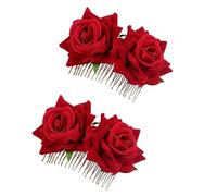 CANIGHT 2pièces Double Peigne à Cheveux Rose Épingle Pour Mariage Accessoire Élégant Pour Coiffure De Mariée De Fleurs Fabriquées Tissu Pour Événements Spéciaux Et Tenues