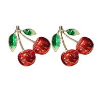 CANIGHT Broches Cerise en Alliage Rouge, Pin pour Décolleté Résistant Décoloration, Lot de 2 Pièces, Accessoires Kawaii pour Jeunes Femmes lors de Mariages et Fêtes