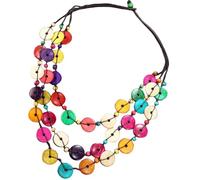 CANIGHT Collier en bois naturel et coquillages pour femmes, design bohème avec pendentif rond coloré, collier statement épais, usage quotidien et occasions spéciales