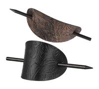 CANIGHT Lot de 2 Épingles à Cheveux Vintage Ovales pour Femme Pince à Chignon Bâton en Cuir Noir et Cuivre Accessoires Coiffure Élégants pour Queue de Cheval et Postiches Usage