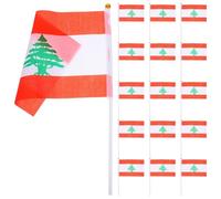 CANIGHT Lot de 20 Drapeaux Liban en Polyester, Hampe Ronde, Résistants aux Intempéries, Impression Authentique, Idéal pour Événements Sportifs et Célébrations