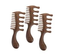 CANIGHT Lot de 3 Peignes de Massage en Bois à Dents Larges 5 Pointes Tête Ronde pour Cuir Chevelu et Corps, Outil Multifonction Manuel pour Soin Capillaire et Démêlage, Massage