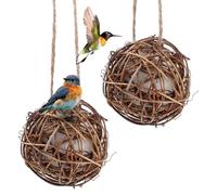 CANIGHT Nid Suspendu en Bois et Coton pour Oiseaux Extérieur 2pcs Outil de Nidification Polyvalent pour Oiseaux Sauvages et Observation en Plein Air