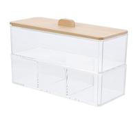 CANIGHT Porte-Cotons-tiges en Acrylique avec Couvercle en Bambou, Boîte de Rangement Compacte à Compartiments, Structure Robuste pour Hôtel et Bureau
