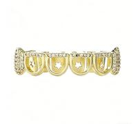 Canines Ajourés Uniques, Plaqué Or et Argent 18K Bijou Dentaire Micro Orné Style Hip-Hop Cadeau Mode Unisexe(Gold,Diamond)