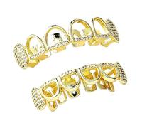 Canines Ajourés Uniques, Plaqué Or et Argent 18K Bijou Dentaire Micro Orné Style Hip-Hop Cadeau Mode Unisexe(Gold,Set)