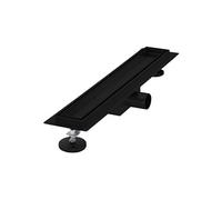 Caniveau de douche 50 cm 2-en-1, réversible, carrelable, extra-plat, en acier inoxydable noir, siphon anti-odeur, filtre cheveux, débit 30L/min,