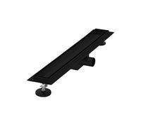 Caniveau de douche 60 cm 2-en-1, réversible, carrelable, extra-plat, en acier inoxydable noir, siphon anti-odeur, filtre cheveux, débit 30L/min,
