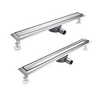 Caniveau de douche 80 cm, extra plat, siphon 360° avec anti-odeurs et filtre à cheveux, ensemble complet de caniveau de douche, siphon de sol en inox pour cabine de douche, paroi de douche