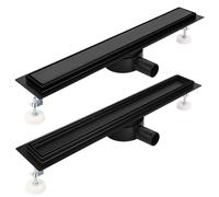 Caniveau de douche 80 cm - Kit complet noir - Caniveau de douche carrelé extra plat avec tamis à cheveux, anti-odeurs et siphon rotatif à 360° - Longueur 30 à 100 cm - Pour douches au sol