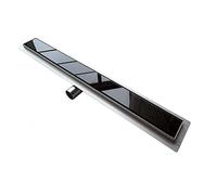 CANIVEAU DE DOUCHE ACIER VERRE NOIR SYPHON 50 60 70 80 90 100 110 120 CM