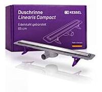 Caniveau de douche Kessel Linearis Compact 45600.62M, caniveau plat pour douches sans seuil, 650 mm, avec collerette d'étanchéité et corps de caniveau.