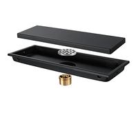Caniveau de Douche rectangulaire en Acier Inoxydable 11 x 30 cm, Design Invisible avec Couvercle Amovible et Valve en T, Siphon de Sol de Salle de Bain Moderne pour Un écoulement d'eau Efficace