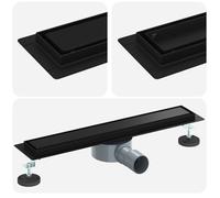 Caniveau de douche réglable - vidaXL - 50x11 cm - Noir - Acier inox 304 - Siphon à 360° - Grille réversible