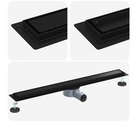 Caniveau de douche réglable - vidaXL - 80 cm - Noir - Acier inox 304 - Siphon à 360° - Grille réversible