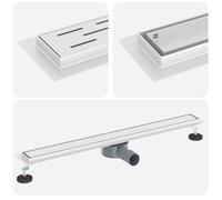 Caniveau de douche réglable - vidaXL - 80x11 cm - Argenté - Acier inox 304 - Grille réversible 2-en-1 - Prise à 360°