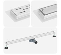 Caniveau de douche réglable - vidaXL - Argenté - Acier inox 304 - 100x11 cm - Prise à 360° - Pieds ajustables