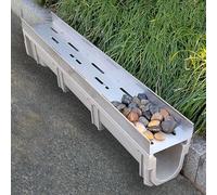 Caniveau de Drainage Décoratif, Gouttière en Résine avec Grate Métallique de 5cm de Haut for Parkings, Garages, Terrasses et Balcons