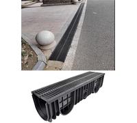Caniveau de Drainage linéaire en PEHD - Couvercle de gouttière en U, Drain de tranchée de Jardin/terrasse/Cuisine à Monter soi-même avec grilles(1000x300x300mm)