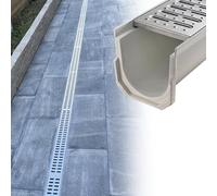 Caniveau d'évacuation, grille d'évacuation étroite 20 cm / 25 cm de large, système pour douche, lavabo de salle de bain, kit extérieur français pour terrasse, jardin, trottoir