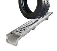 Caniveau Exterieur Système de Drainage pour allées carrossables, Grille de Drainage étroite, Plancher de Garage avec kit de tranchée métallique | Gouttière | Crépines