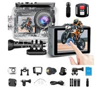 CANKETEC Caméra d'action 5K30FPS, 48 MP Ultra HD sous l'eau, EIS WiFi, télécommande double écran tactile avec carte SD 32 Go, microphone et kit d'accessoires pour casque