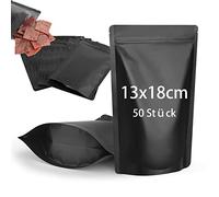 CANLENPK Lot de 50 sacs en mylar refermables, avec fermeture éclair, pour rangement alimentaire, en aluminium mat, thermo-scellable (noir, 13 x 18 cm)