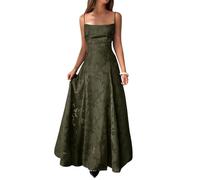 Canli4Y Robe longue pour femme - Bretelles spaghetti - Maille jacquard - Dos nu - Élégante robe de cocktail - Robe de soirée florale, Vert armée., S