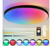 CANMEIJIA Plafonnier LED Dimmable avec Télécommande 24W Luminaire Plafonnier LED IP44 3000K-6500K Plafonnier led RGB 2520LM Home pour Chambres Salon Cuisine Couloir, Noir Ø32cm